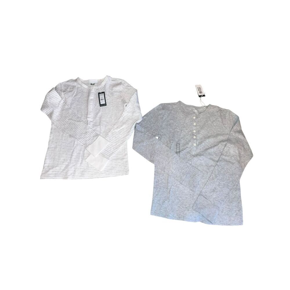 2 Alpine design women’s large long sleeve gray white soft Henley button shirts